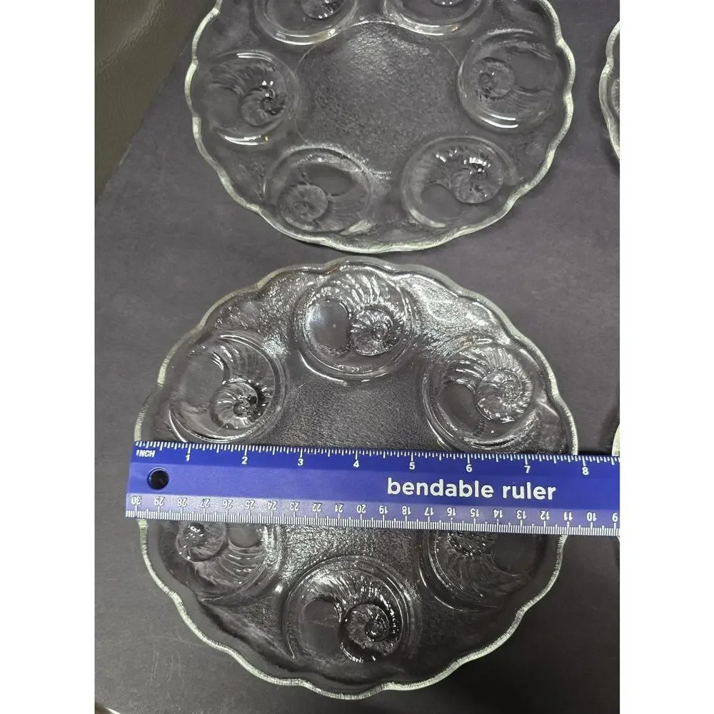 Vintage Clear Pressed Glass Snail Escargot Seafood Plates Set Of 4 Round